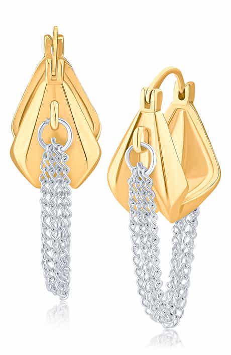 JARDIN Two-Tone Chain Drop Huggie Hoop Earrings