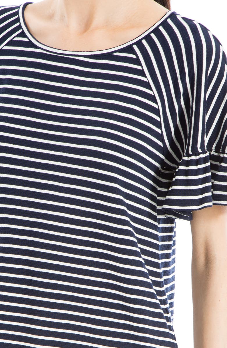 MAX STUDIO Stripe Flutter Sleeve Top, Alternate, color, Navy/ White