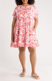 Caslon® Cotton Gauze Tiered Popover Dress