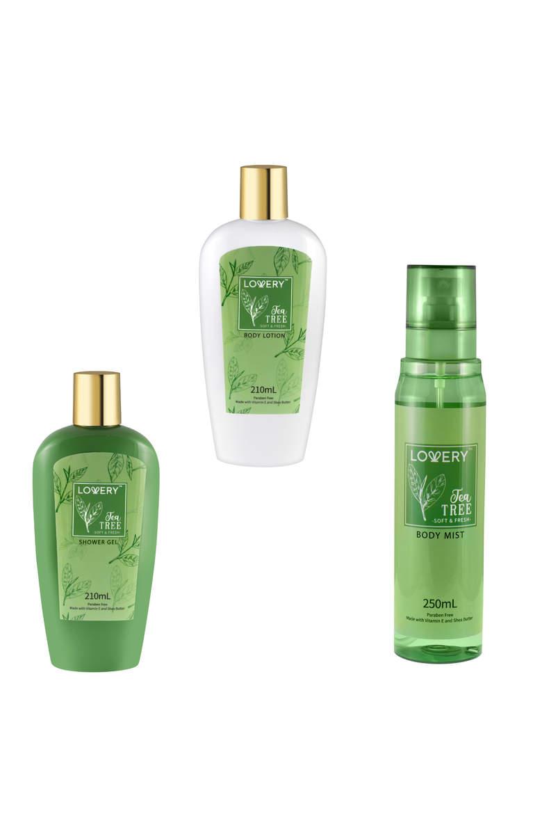 Lovery 3-Piece Tea Tree Body Care Set, Alternate, color, Green / Gold