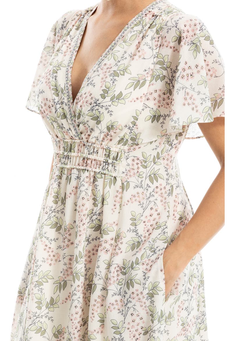 Surplice Neck Flutter Sleeve Midi Dress, Alternate, color, FLORIBUN-FLORIBUNDA