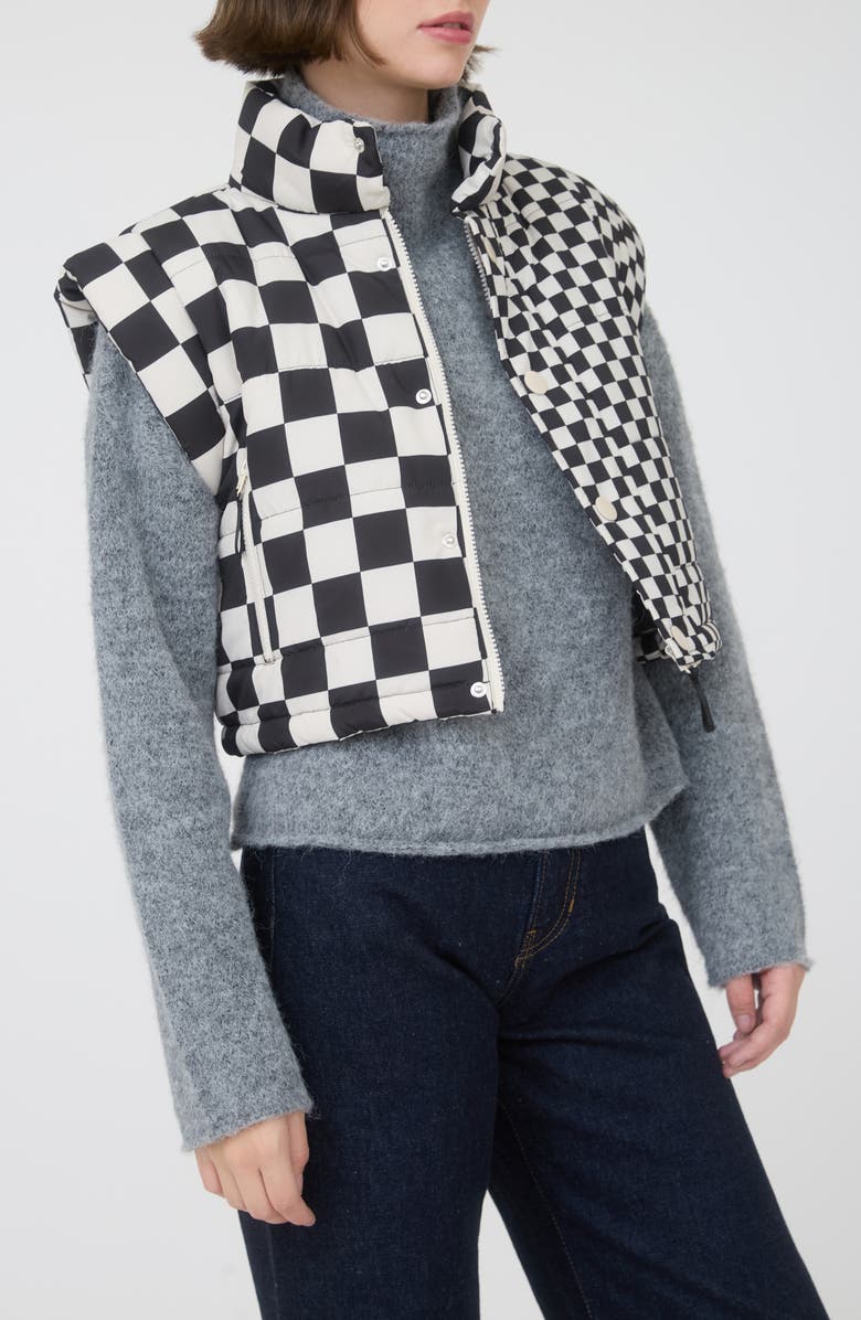Blu Pepper Checker Print Puffer Vest, Alternate, color, Black