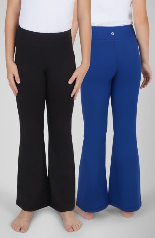90 Degree By Reflex Kids' Interlock Everyday 2-pack Assorted Flared Leggings In Black/bellwether Blue