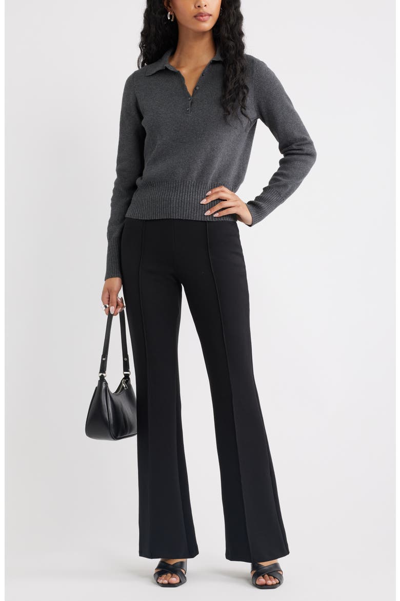 Long Sleeve Polo Sweater, Alternate, color, GREY DARK CHARCOAL HEATHER