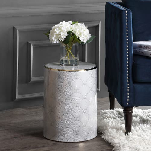 Jonathan Y Fish Scale 17" Modern Ceramic Garden Stool In White/gold