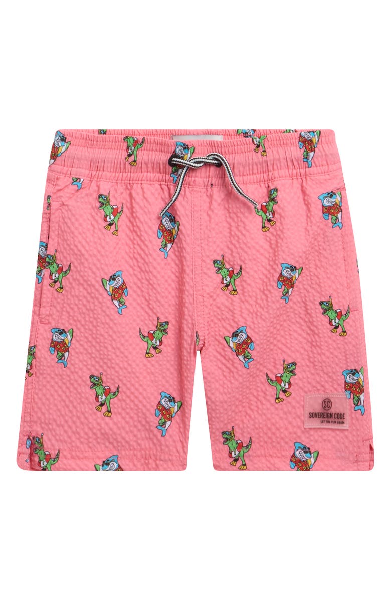 Sovereign Code Kids' Navarro Volley Swim Trunks, Main, color, Dianthus/ Sharkie Rexie