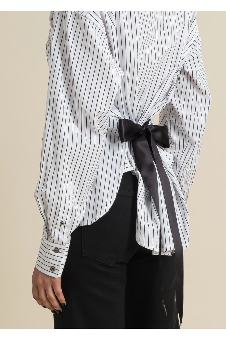 Helix Striped Satin-Trim Oxford Shirt, Alternate, color, White and Black