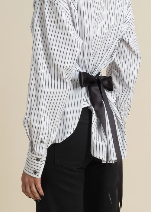 Contessa Mills Helix Striped Satin-trim Oxford Shirt In Gray