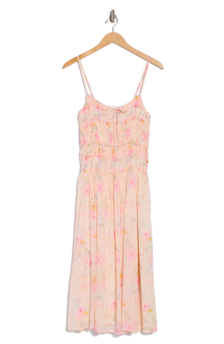 Lush Shirred Fit & Flare Midi Dress, Alternate, color, Cream Multi Floral