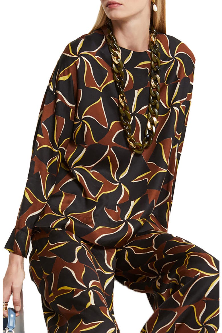 Viscose Blouse With Long Sleeves, Main, color, Brown