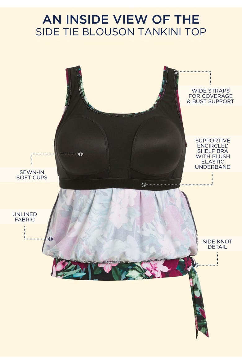 Side Tie Blouson Tankini Top, Alternate, color, Gold Foil Palm