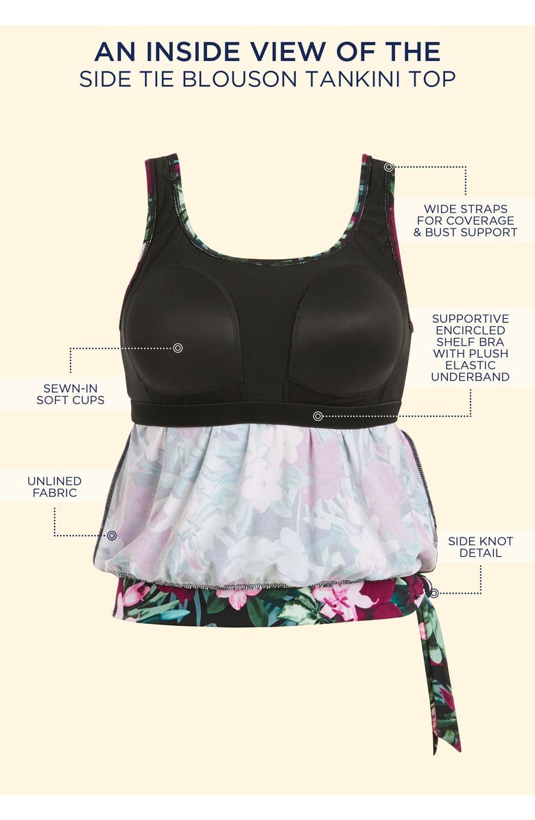 Swimsuits for All Side Tie Blouson Tankini Top, Alternate, color, Neon Tropical