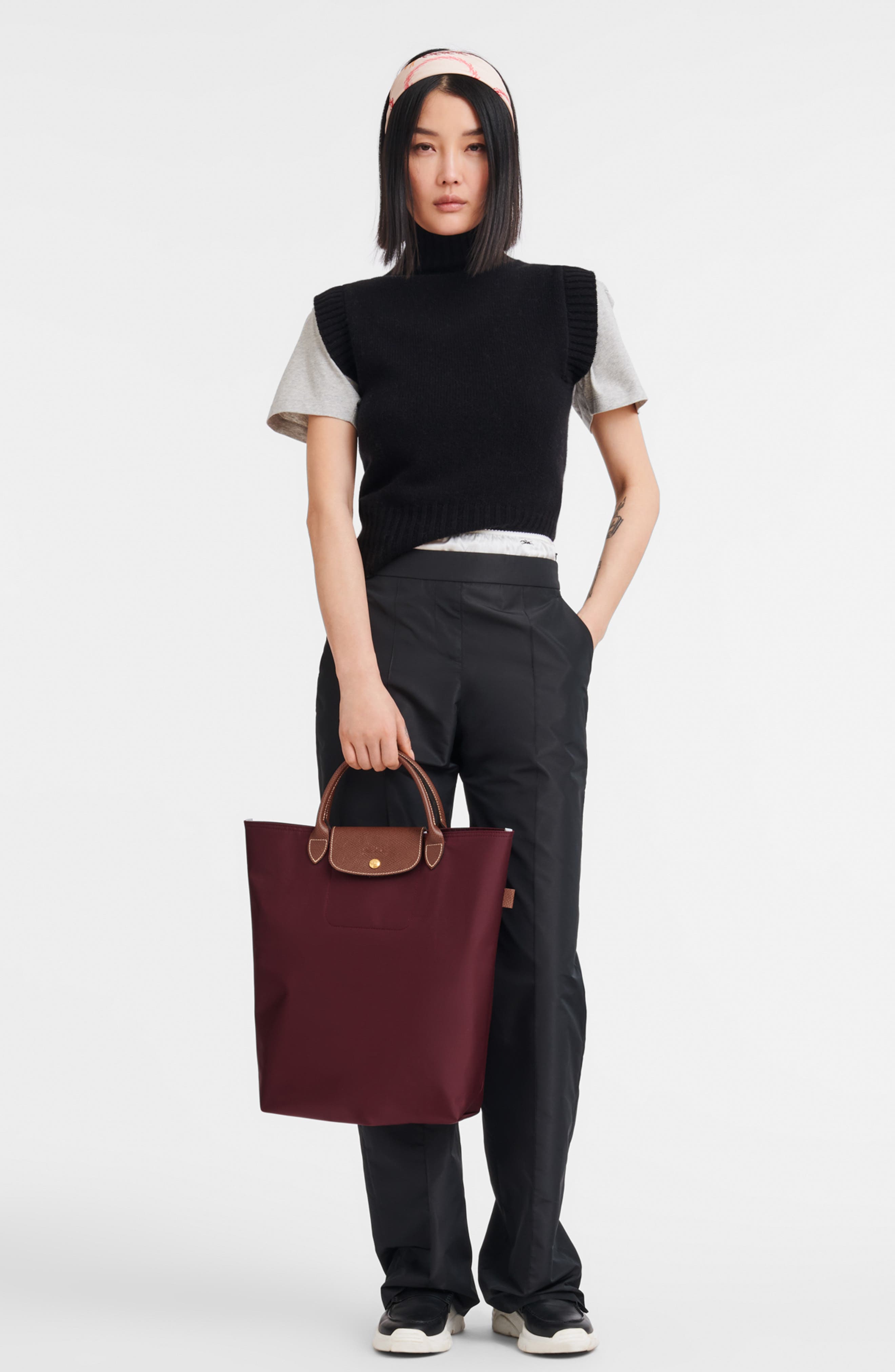 Medium Le Pliage Original Tote Bag, Alternate, color, BURGUNDY