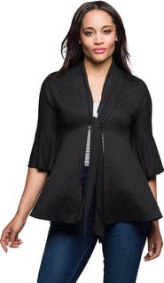 24seven Comfort Apparel Tie Front Bell Sleeve Cardigan