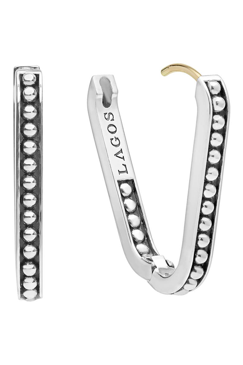 Signature Caviar Linear Hoop Earrings, Alternate, color, SILVER