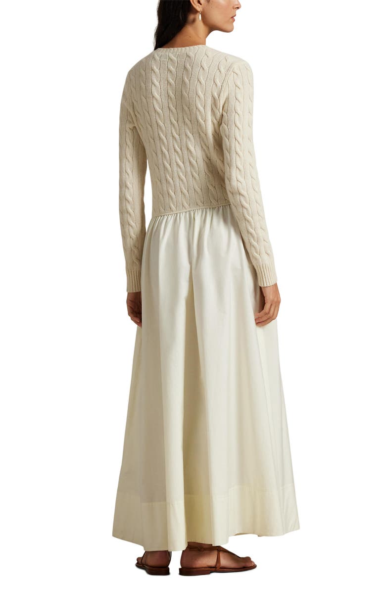 Polo Ralph Lauren Mixed Media Cable Stitch Long Sleeve Maxi Dress, Alternate, color, Authentic Cream