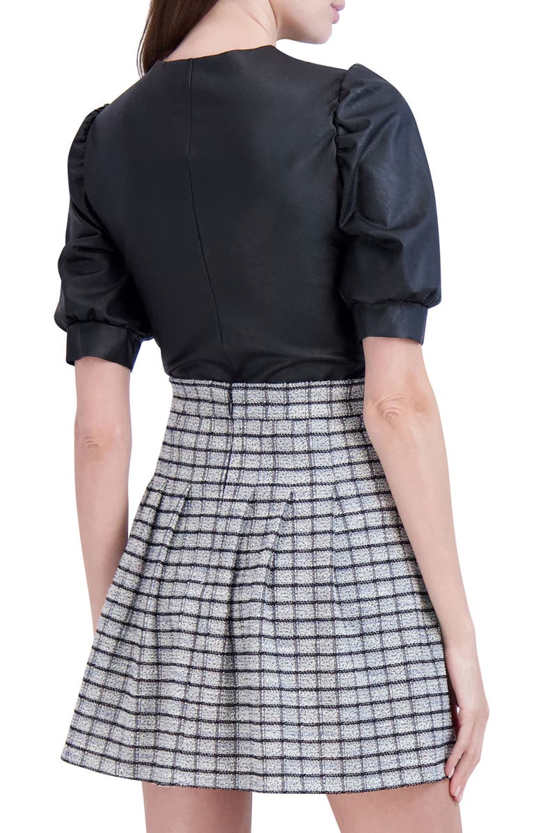 Ookie & Lala Faux Leather Puff Sleeve Bodysuit, Alternate, color, Black