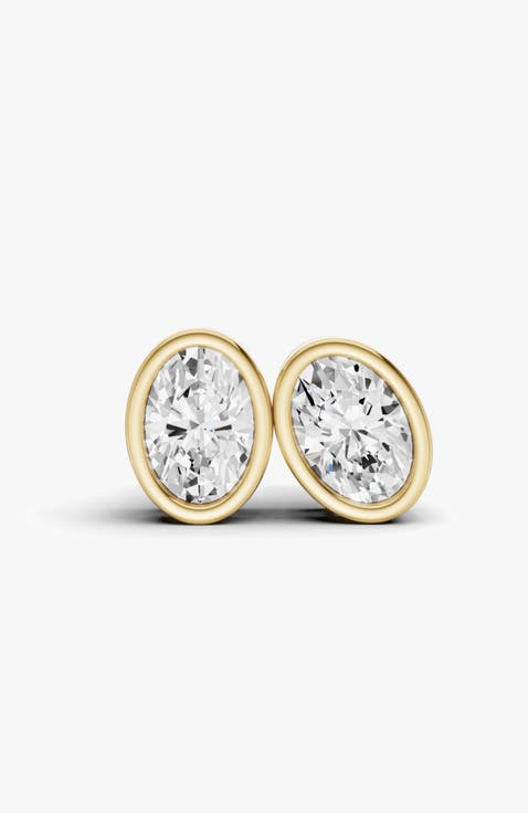 14K Gold Studs 0.75 Carat Earrings Oval Bezel