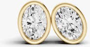 SEREIA OFFICIAL 14K Gold Studs 1 Carat Earrings Oval Bezel