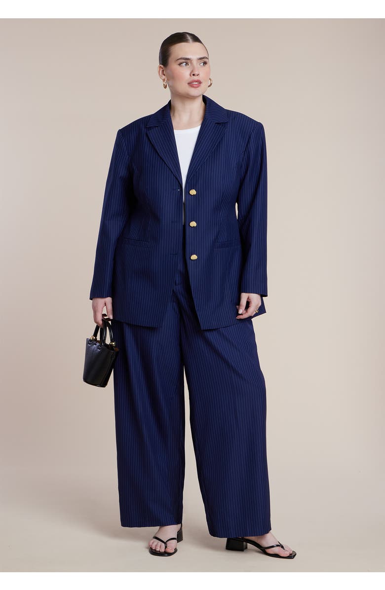 ELOQUII Nipped Waist Blazer With Back Adjuster, Alternate, color, Navy Pinstripe