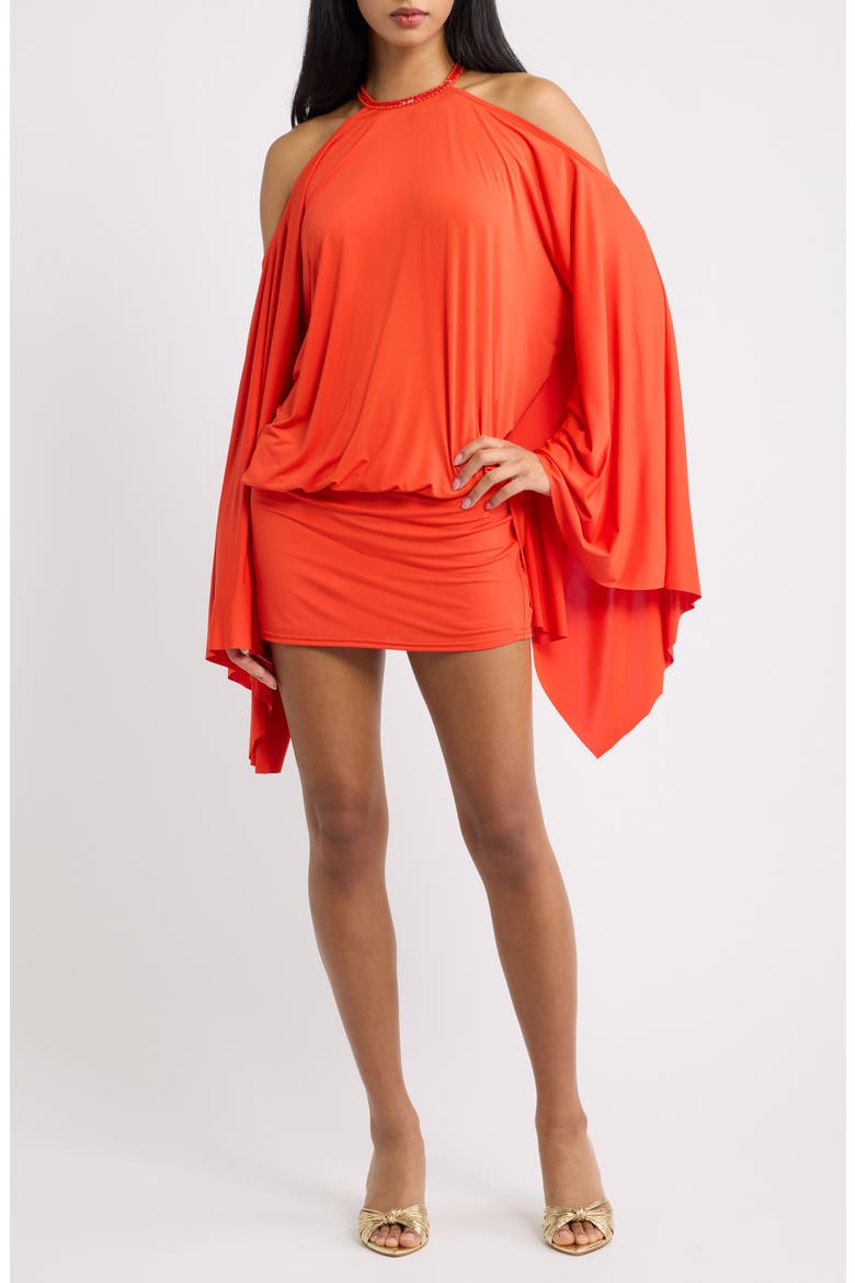 Beaded Halter Batwing Minidress, Main, color, ORANGE