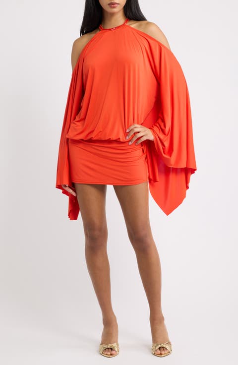 Beaded Halter Batwing Minidress