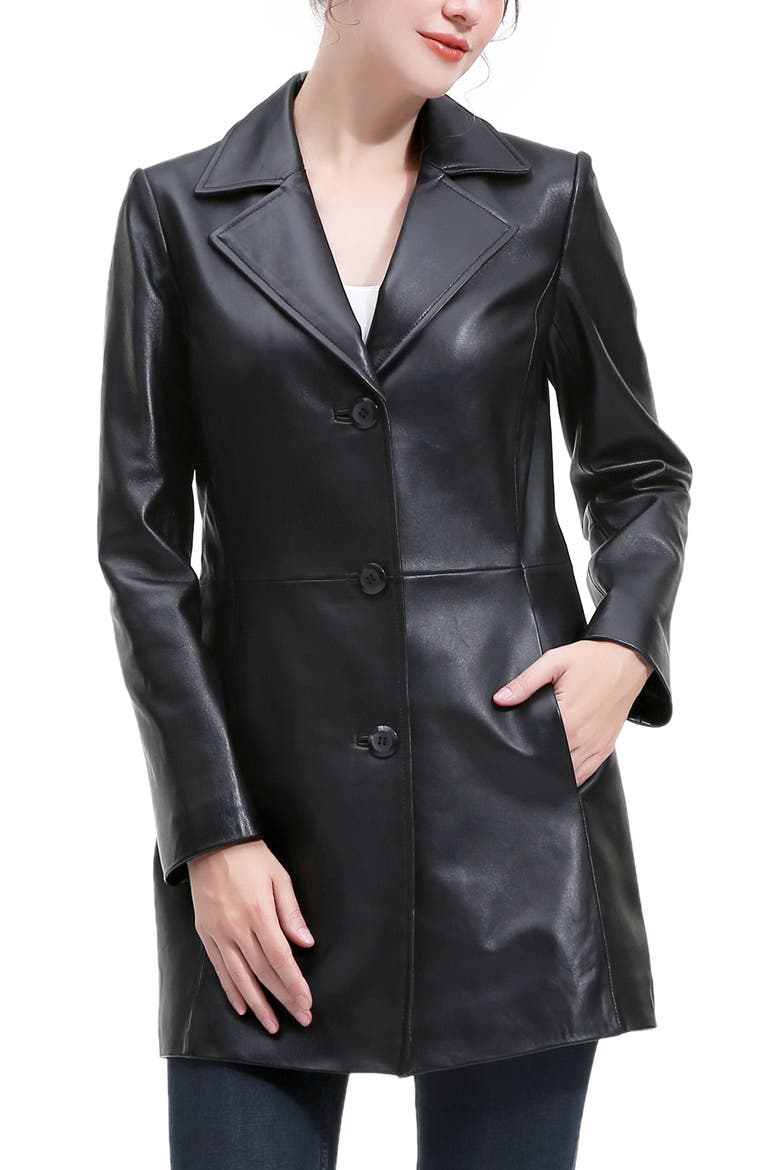 Women's Rylee Leather Walking Coat, Alternate, color, Black