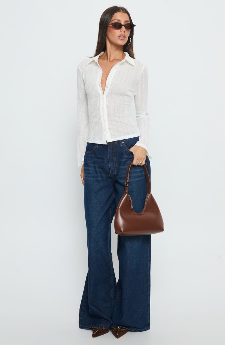 Princess Polly When You Sleep Textured Knit Button-Up Shirt, Alternate, color, White