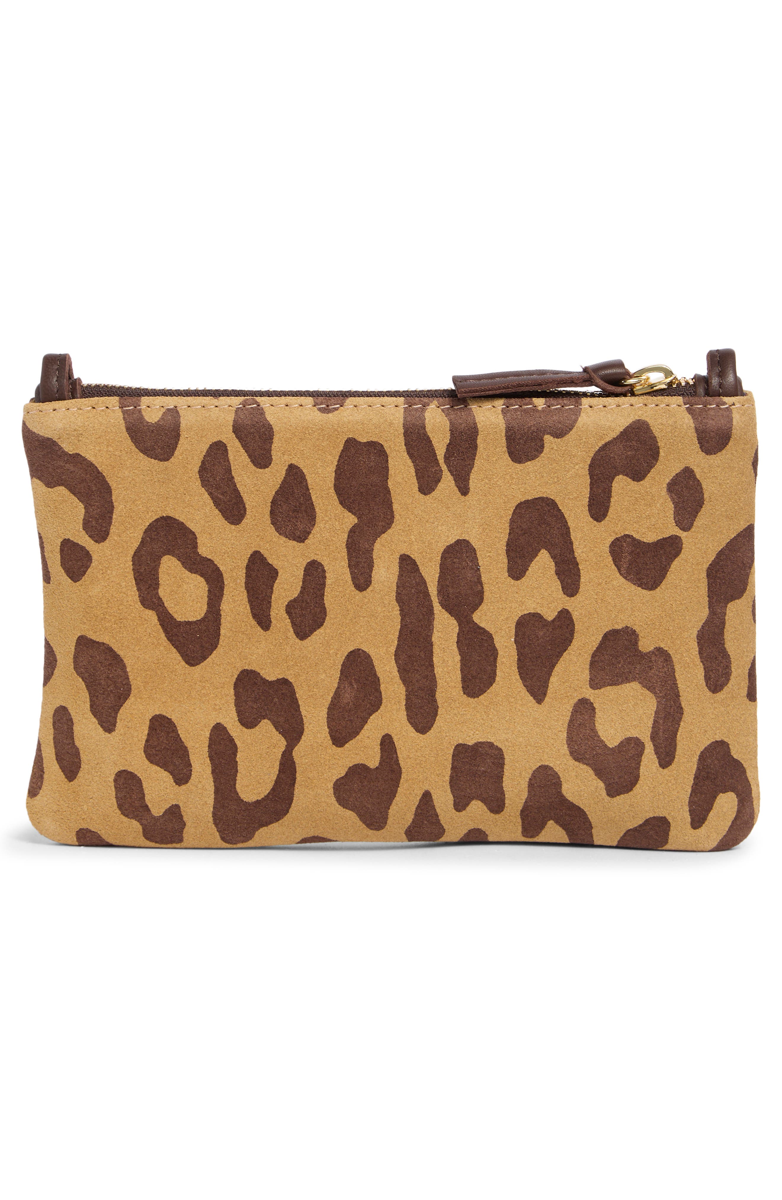 Clare V. Pablo Suede Feline Print Clutch, Alternate, color, Lark/ Brown