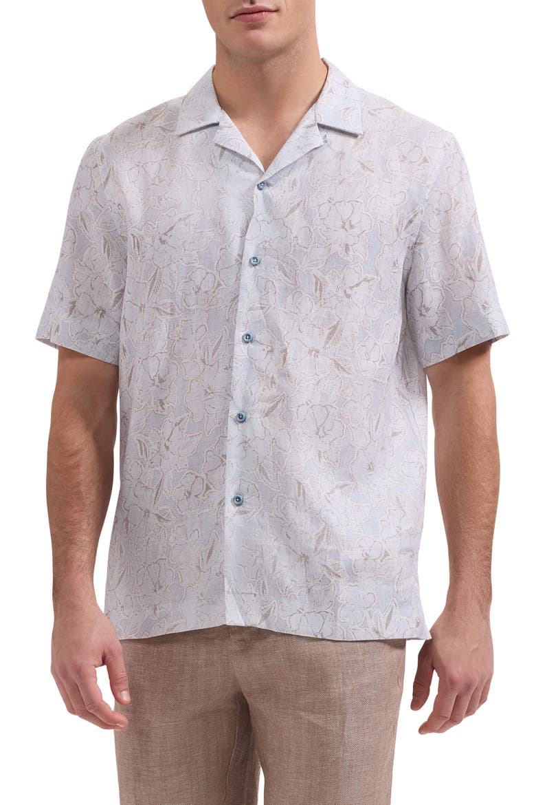 Jackson Shaped Fit Floral Linen Camp Shirt, Main, color, AIR BLUE