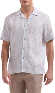 Bugatchi Jackson Shaped Fit Floral Linen Camp Shirt