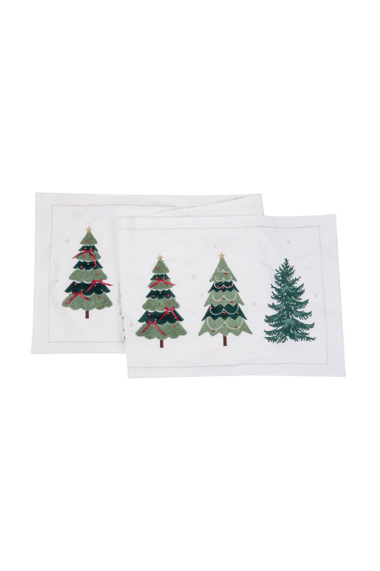 Woven Pine Forest Trees and Bows Christmas Runner 14" x 54", Main, color, Green