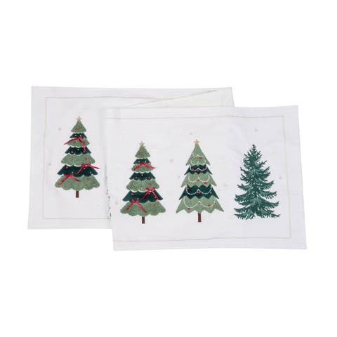 Woven Pine Forest Trees and Bows Christmas Runner 14" x 54"
