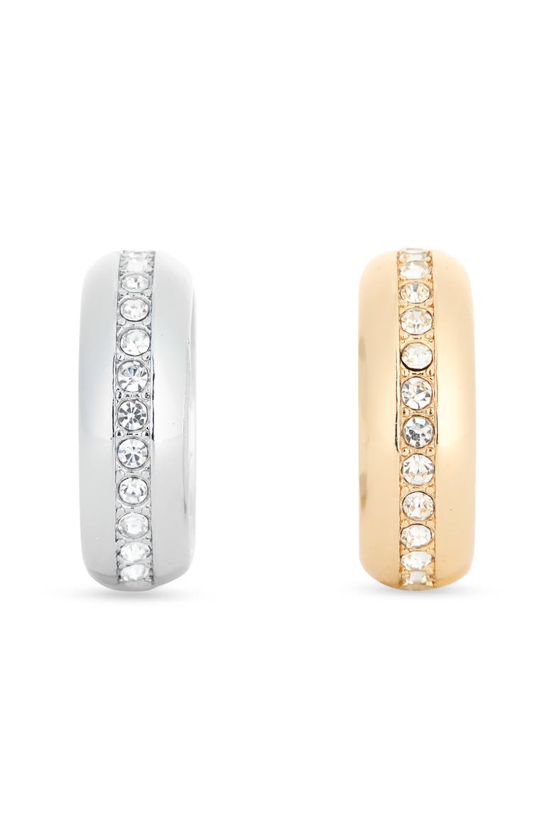 Set of 2 Crystal Puffy Band Rings, Alternate, color, CLEAR- GOLD- SILVER