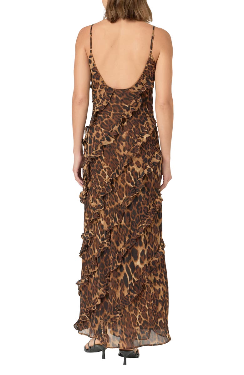 Endless Rose Leopard Print Ruffle Chiffon Maxi Dress, Alternate, color,