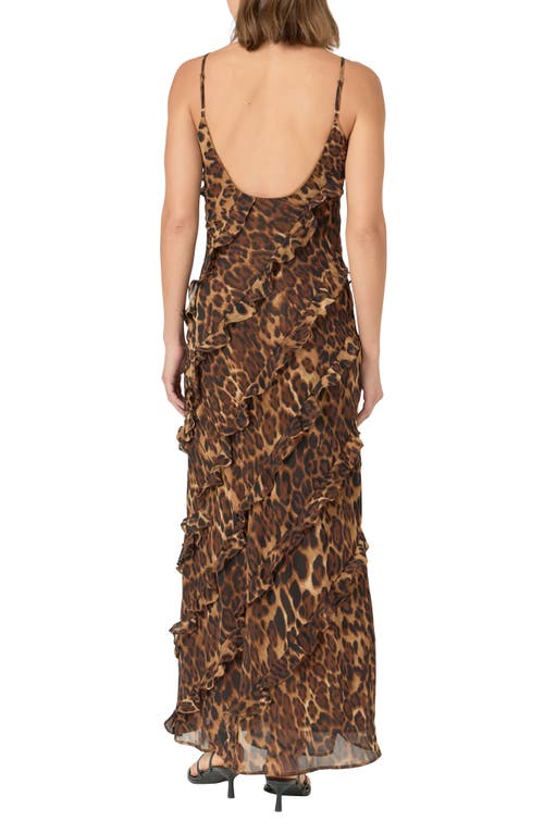 Endless Rose Leopard Print Ruffle Chiffon Maxi Dress In Animal Print