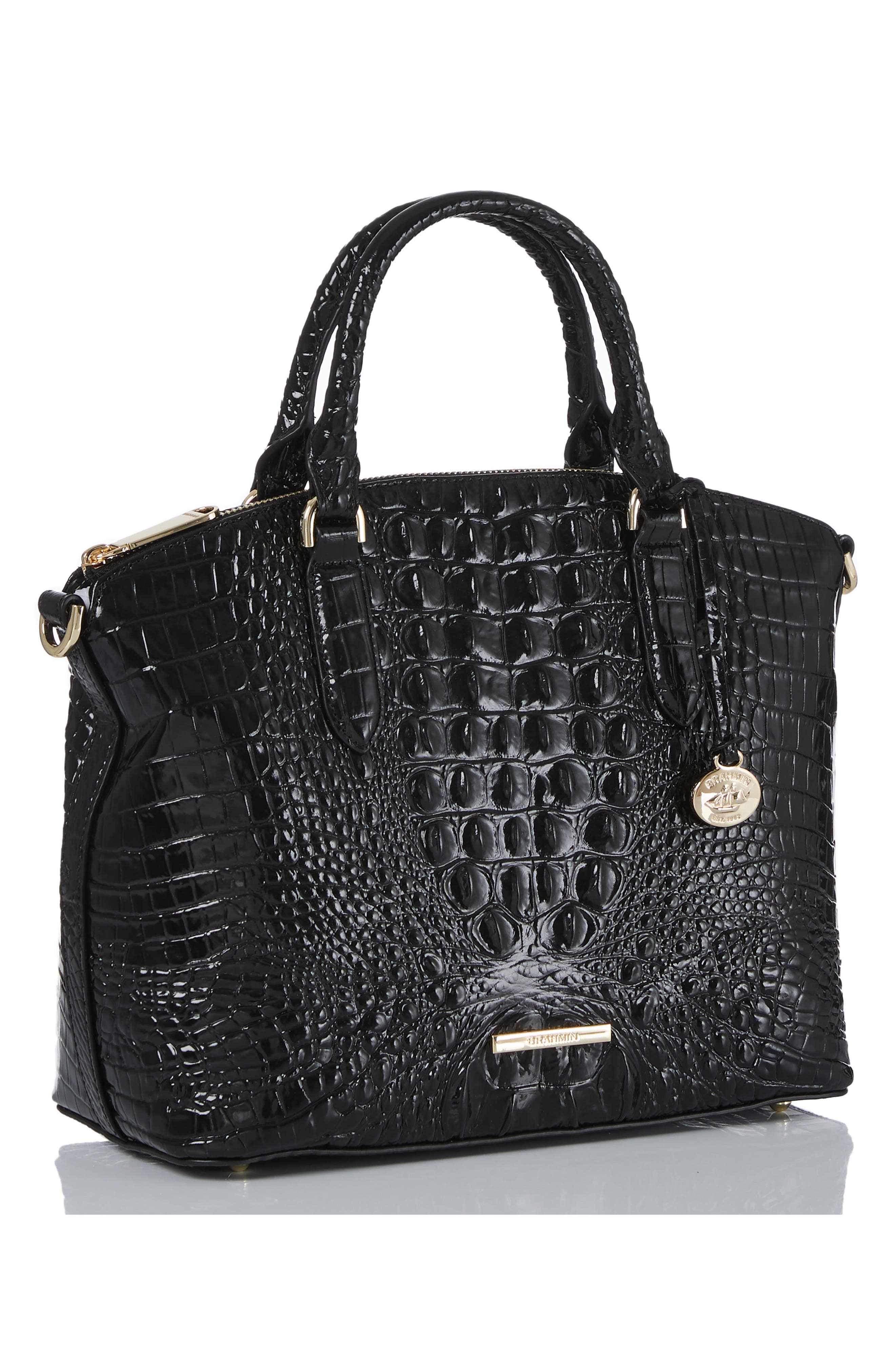 Brahmin Duxbury Croc Embossed Leather Satchel, Alternate, color, Black