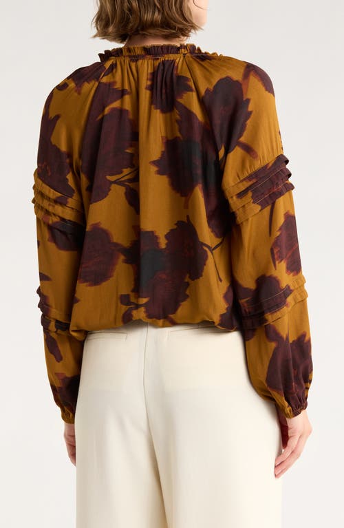 Dr2 By Daniel Rainn Long Sleeve Tie Front Satin Top In Brown