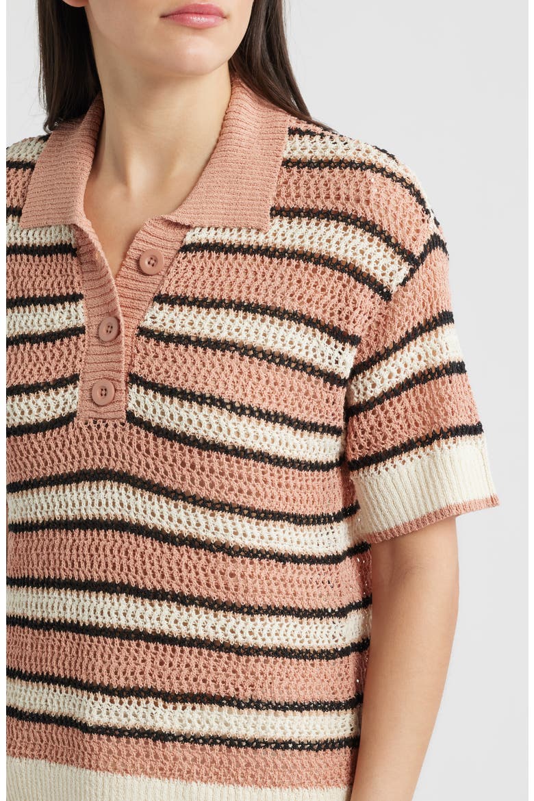 Open Knit Polo Sweater, Alternate, color, CONCH/ BLACK