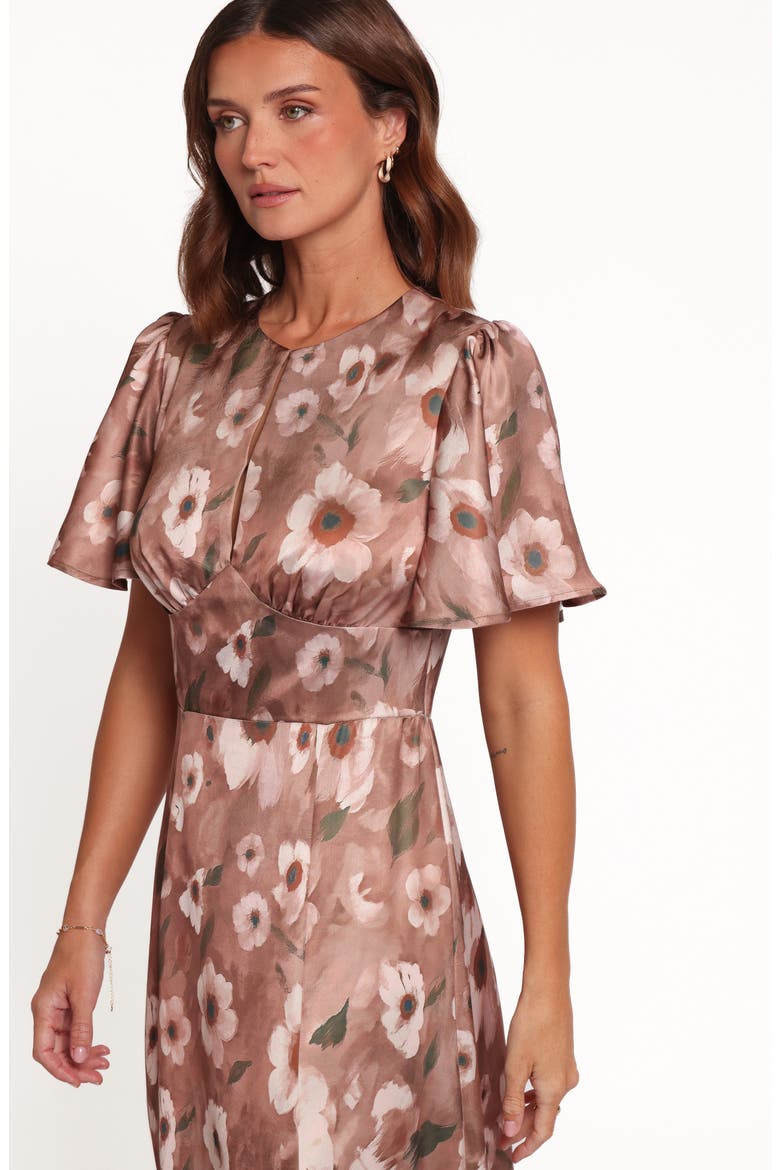 Barluin Floral Midi Dress, Alternate, color, BROWN FLORAL