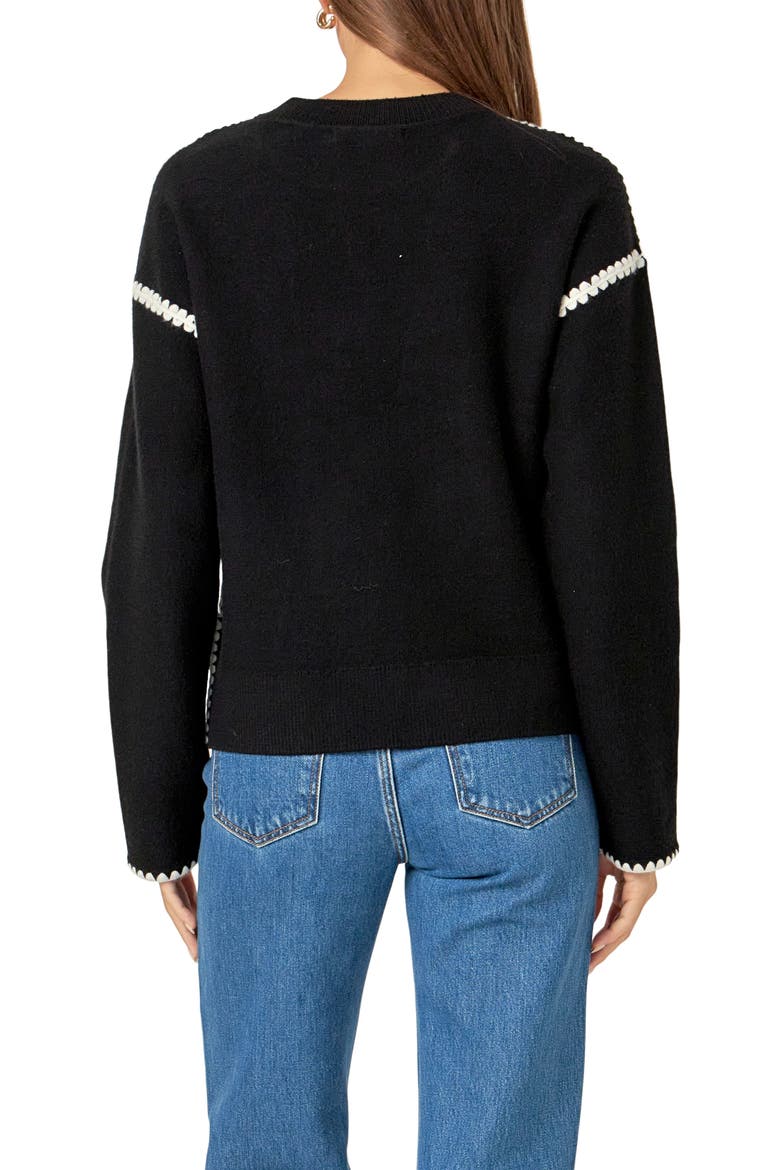 Embroidered Crewneck Sweater, Alternate, color, BLACK/WHITE