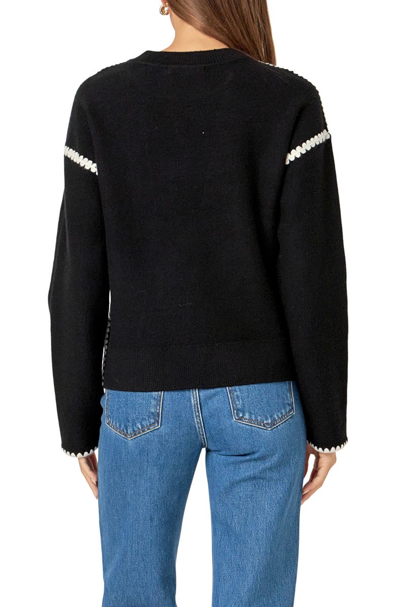 English Factory Embroidered Crewneck Sweater, Alternate, color, Black/White