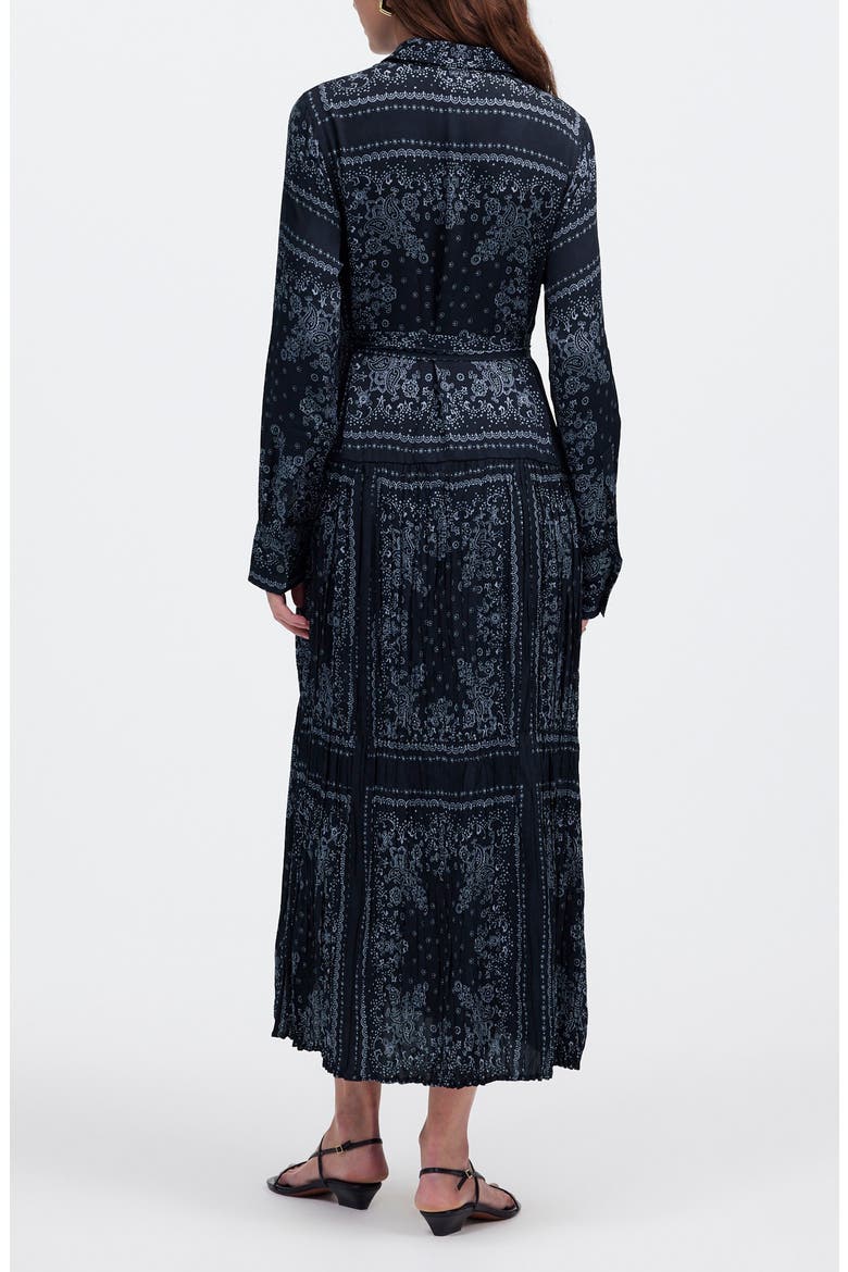 Bandana Print Relaxed Long Sleeve Tiered Midi Dress, Alternate, color, DARK NAVY