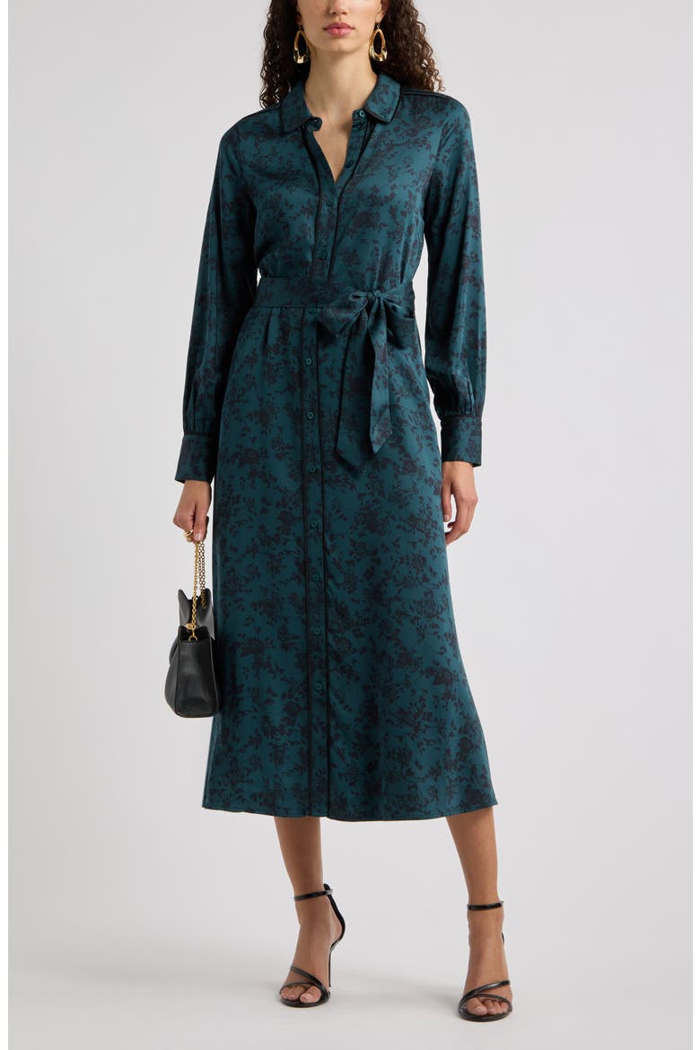 Long Sleeve Belted Midi Shirtdress, Alternate, color, GREEN BLUE DELANIE FLORAL