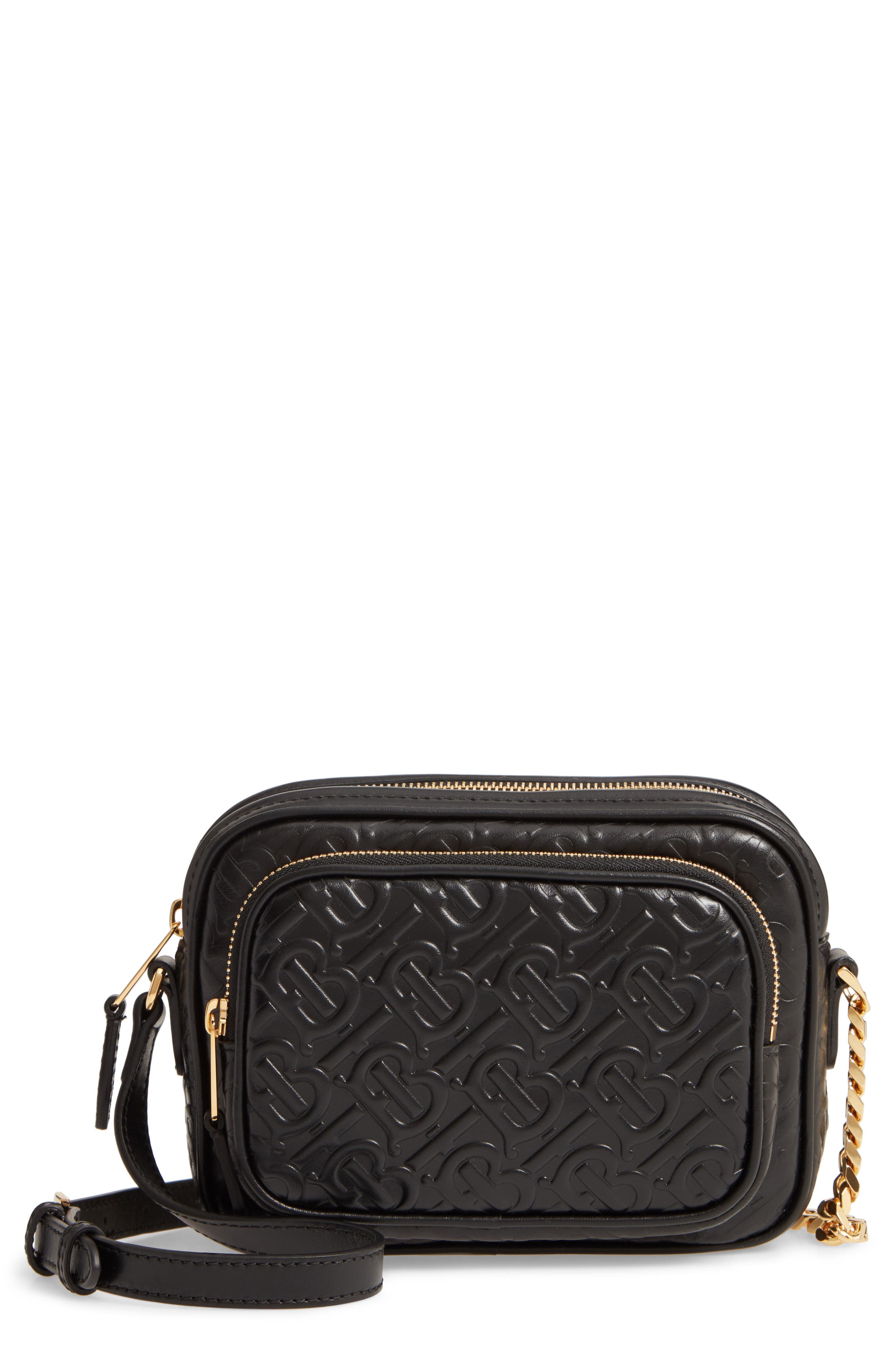 Burberry Small Monogram Leather Camera Bag, Main, color, 
