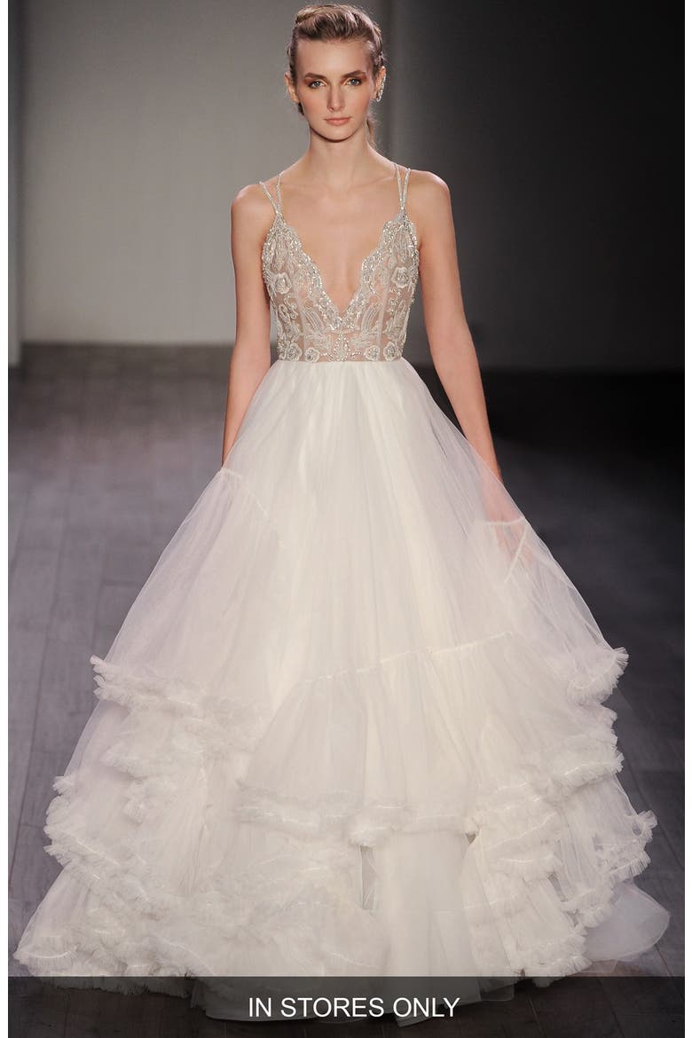 Georgie Embellished Bodice Tulle Ballgown, Main, color, IVORY