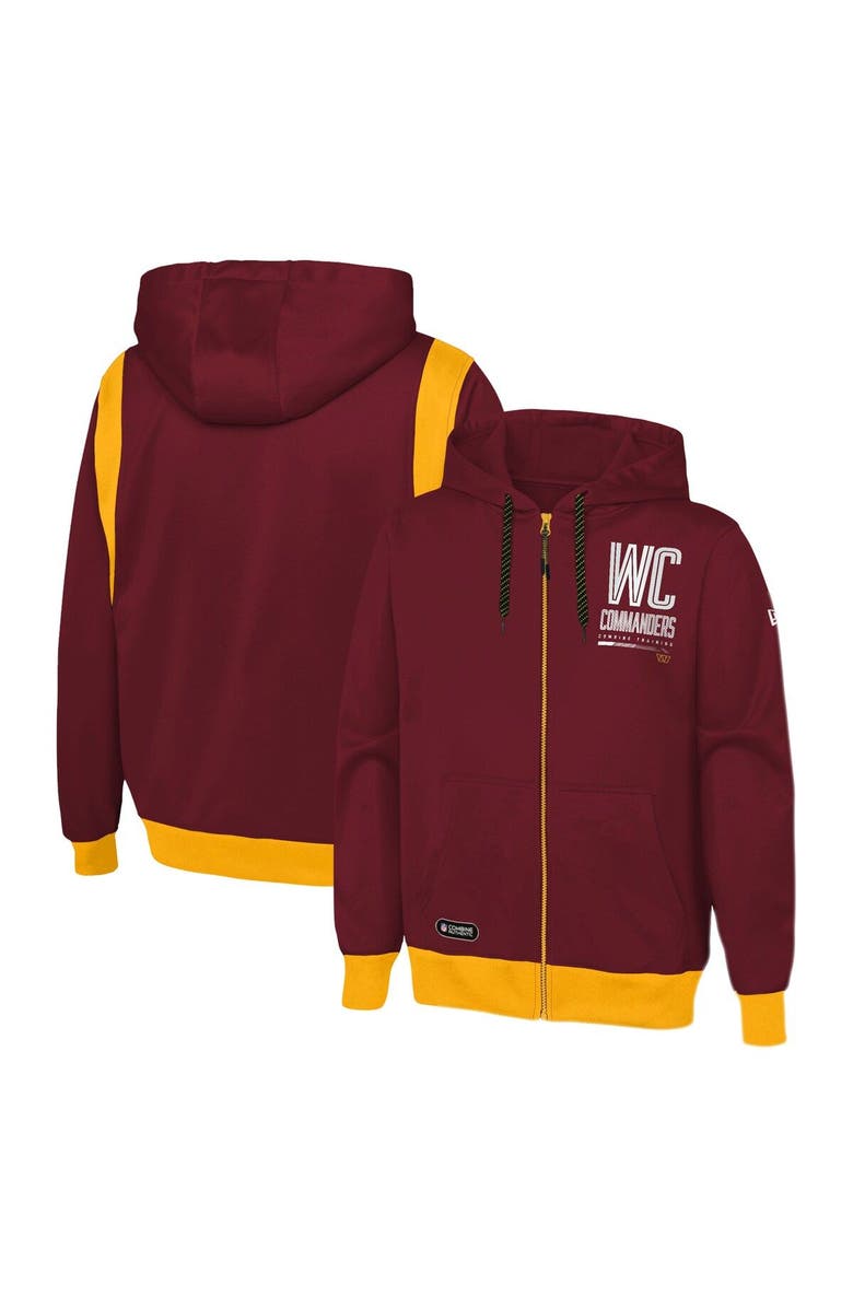 New Era Men's New Era Burgundy Washington Commanders Combine Authentic Drop Back Full-Zip Hoodie, Main, color,