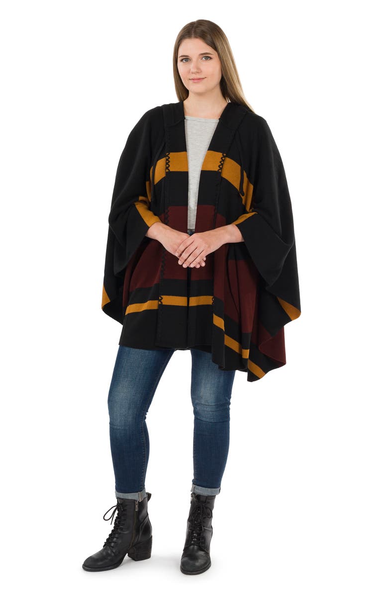Patricia Nash Stripe Hooded Ruana, Alternate, color, Black Mutli