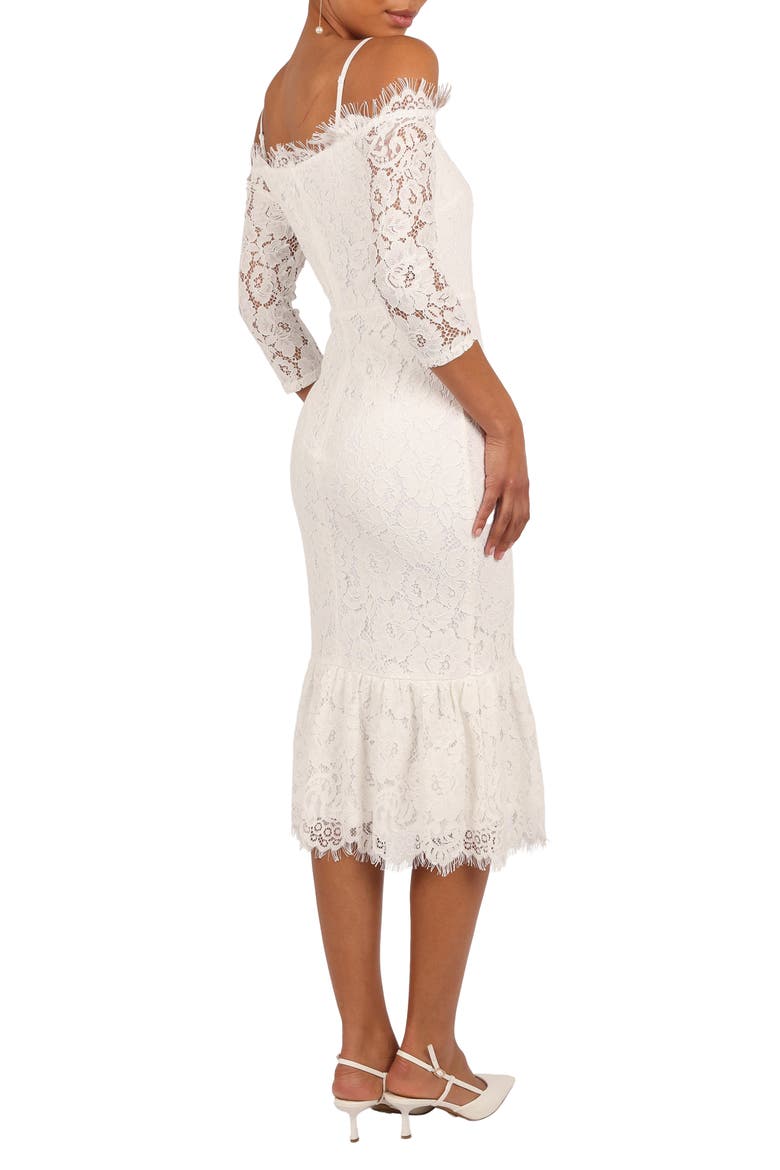Lindy Lace Cold Shoulder Cocktail Midi Dress, Alternate, color, WHITE