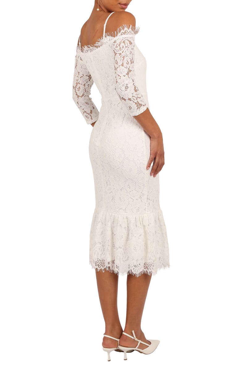 Petal & Pup Lindy Lace Cold Shoulder Cocktail Midi Dress, Alternate, color, White